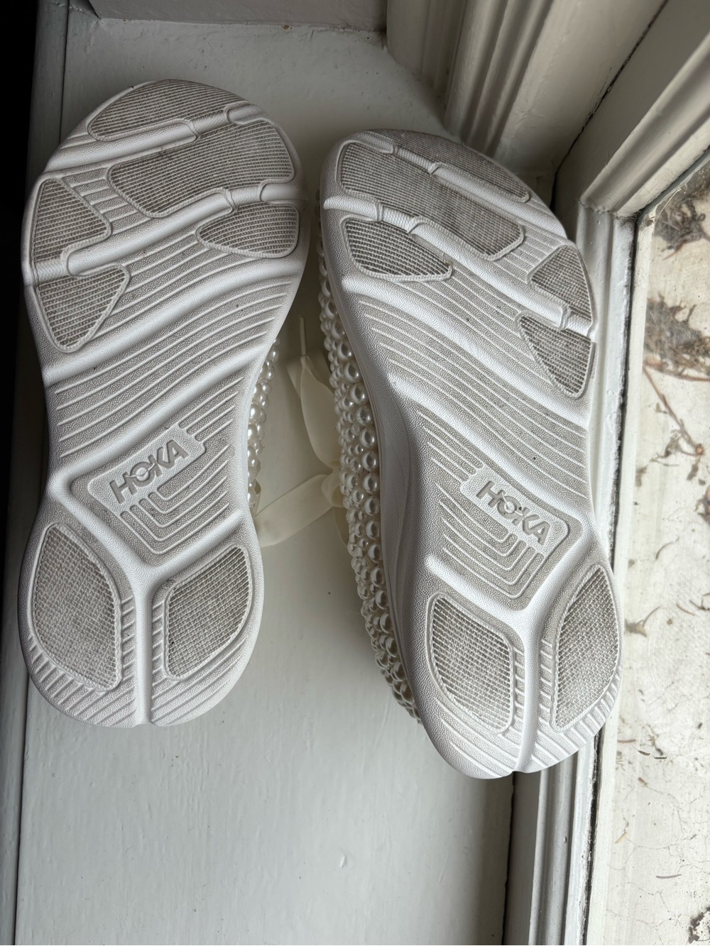 Hoka Pearl-Embellished Satin Lace Sneakers - Cream - Picture 5 of 13